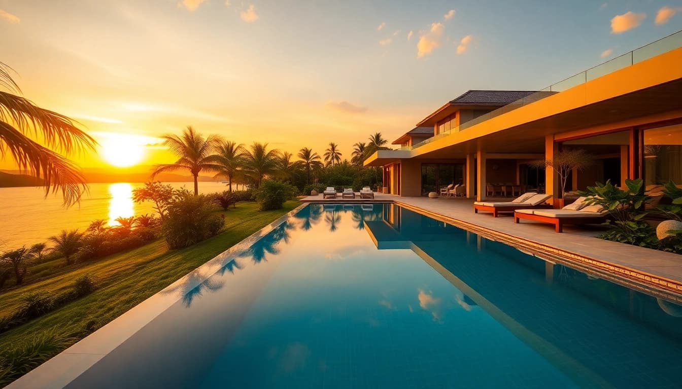 Enhance your rental appeal with expert villa management in Phuket featuring lush landscaping and serene pool views.