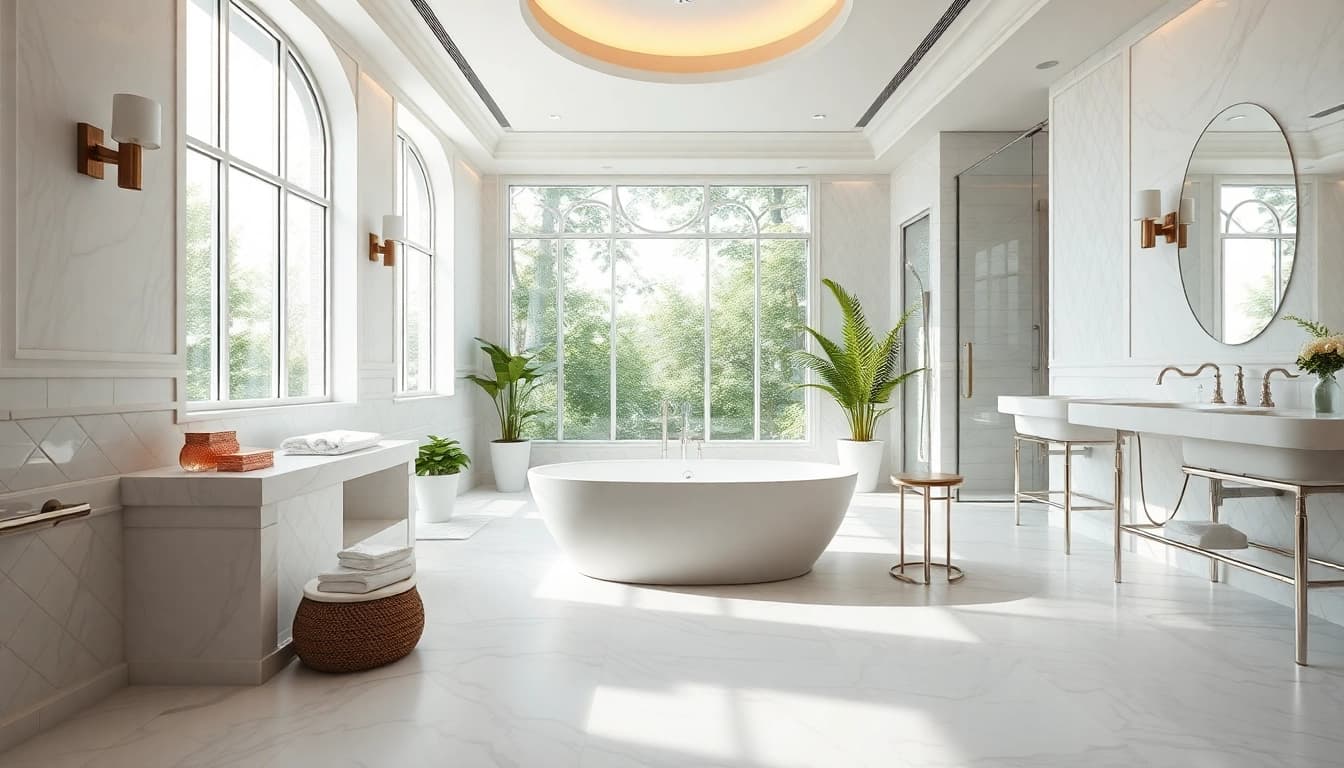 Modern bathroom remodeling near me with elegant fixtures and serene ambiance.