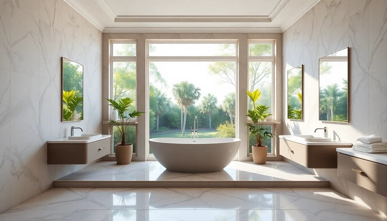 Transform your space with elegant bathrooms featuring luxurious freestanding bathtubs and serene decor.