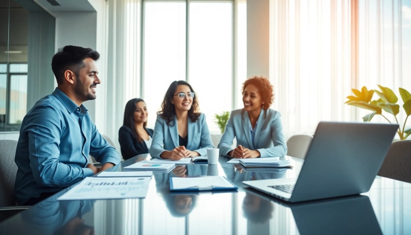 Il team di la clinica del debito che fornisce consulenza finanziaria professionale in un ambiente d'ufficio moderno.