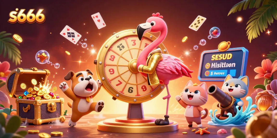 Experience thrilling wins at s666 with vibrant gaming characters in a lively casino scene