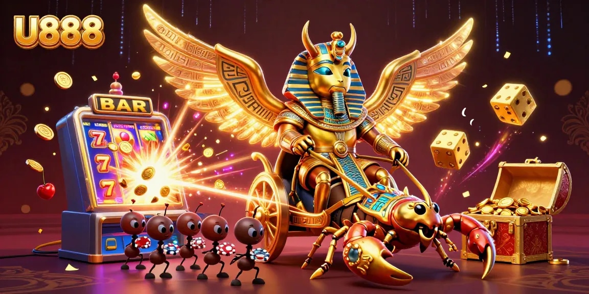 Engage in thrilling gaming at U888 with a vibrant casino scene featuring rich graphics and dynamic elements.