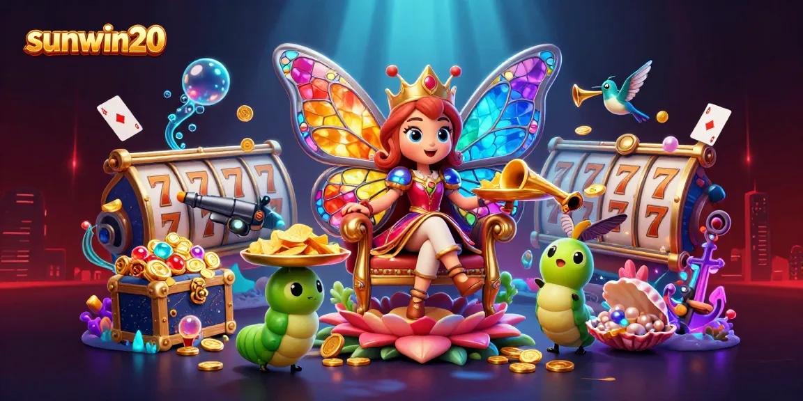 Engage with sunwin20 and win big with vibrant casino action featuring a butterfly queen and slot elements.