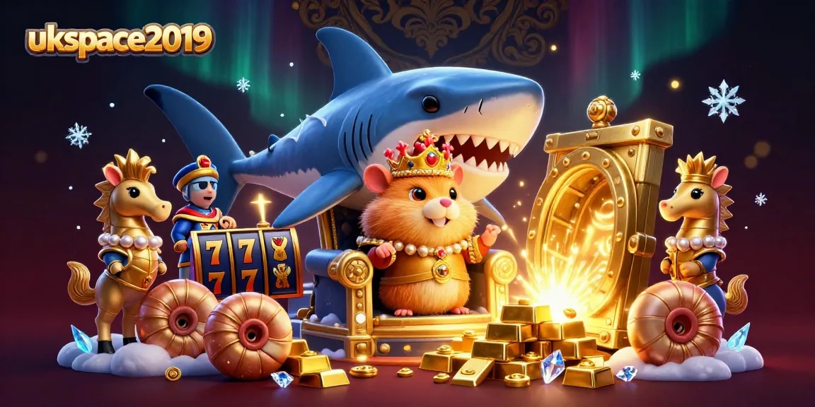 Winning big at a vibrant casino with ukspace2019, featuring a golden hamster king and treasure.
