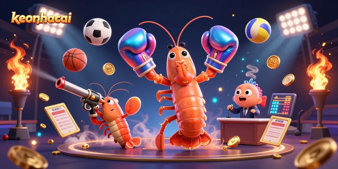 Engage with keonhacai sports betting action featuring vibrant shrimp characters amid dynamic game elements.