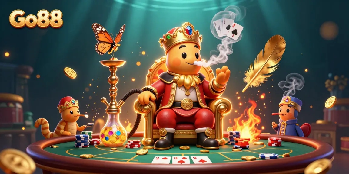Engage in Go88's thrilling poker games with an enchanting atmosphere capturing high-stakes action.