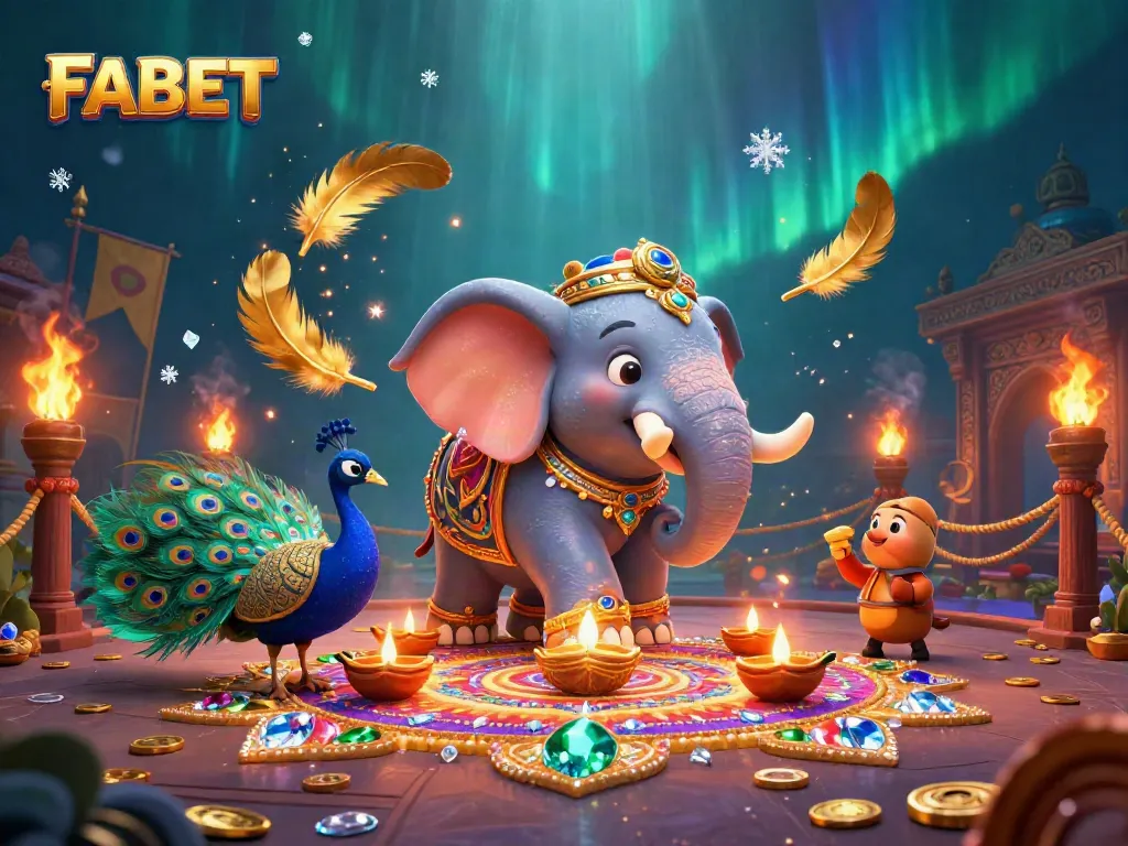 Engage in thrilling gameplay at FABET, where a vibrant scene showcases the majestic elephant and peacock.