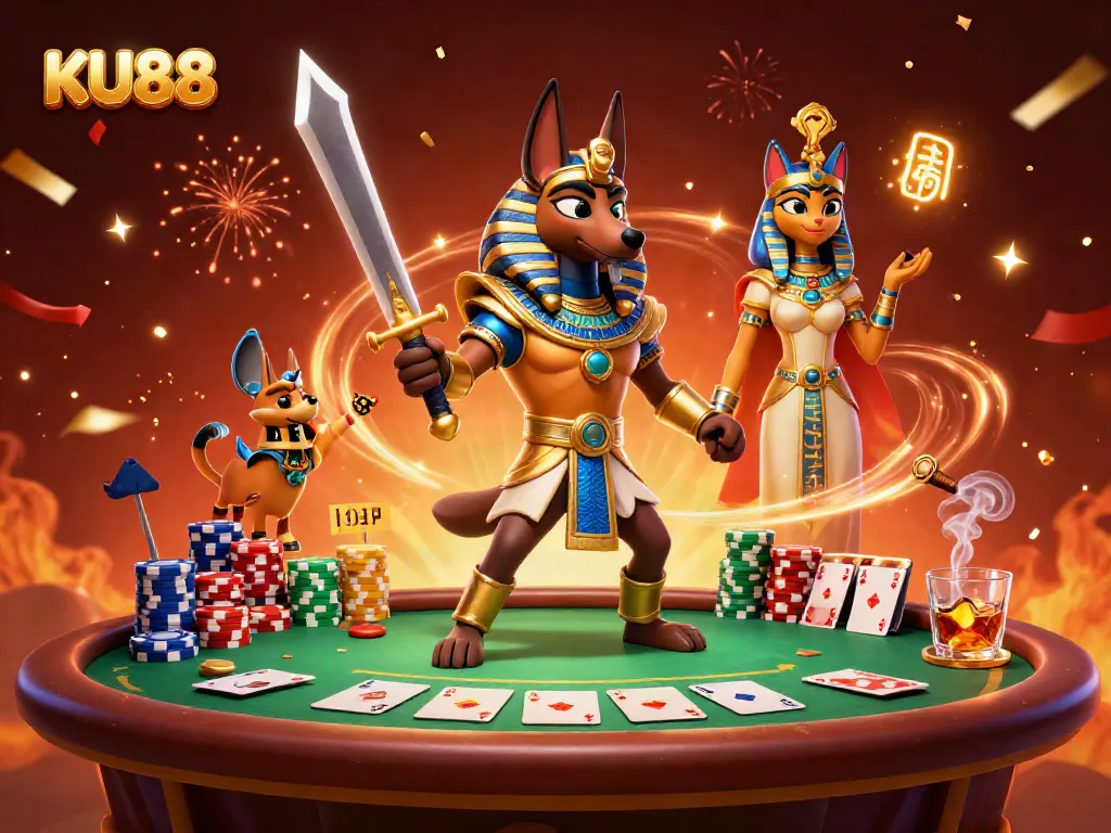 KU88 ignites excitement with an ancient Egyptian warrior Anubis and gambling elements.