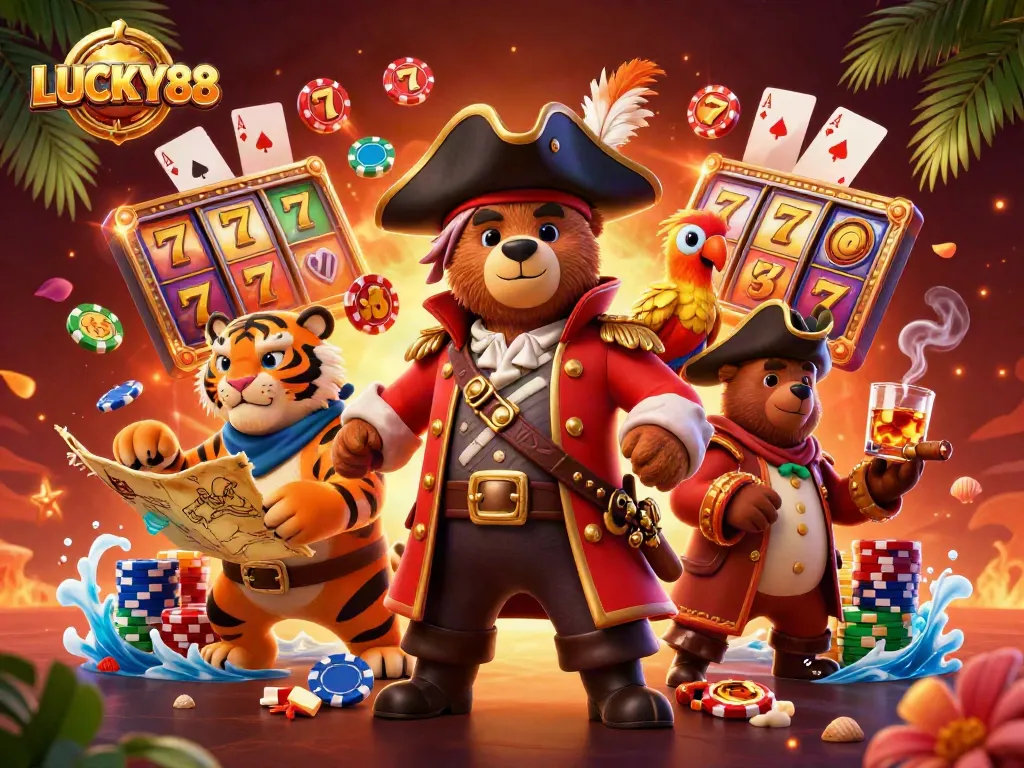 Experience thrilling gameplay with LUCKY88 in a vibrant, ultra-detailed casino scene filled with excitement.