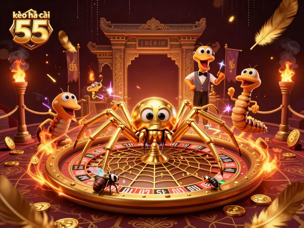 Engage with kèo nhà cái 55 while nervous bets fly around a giant roulette wheel web.