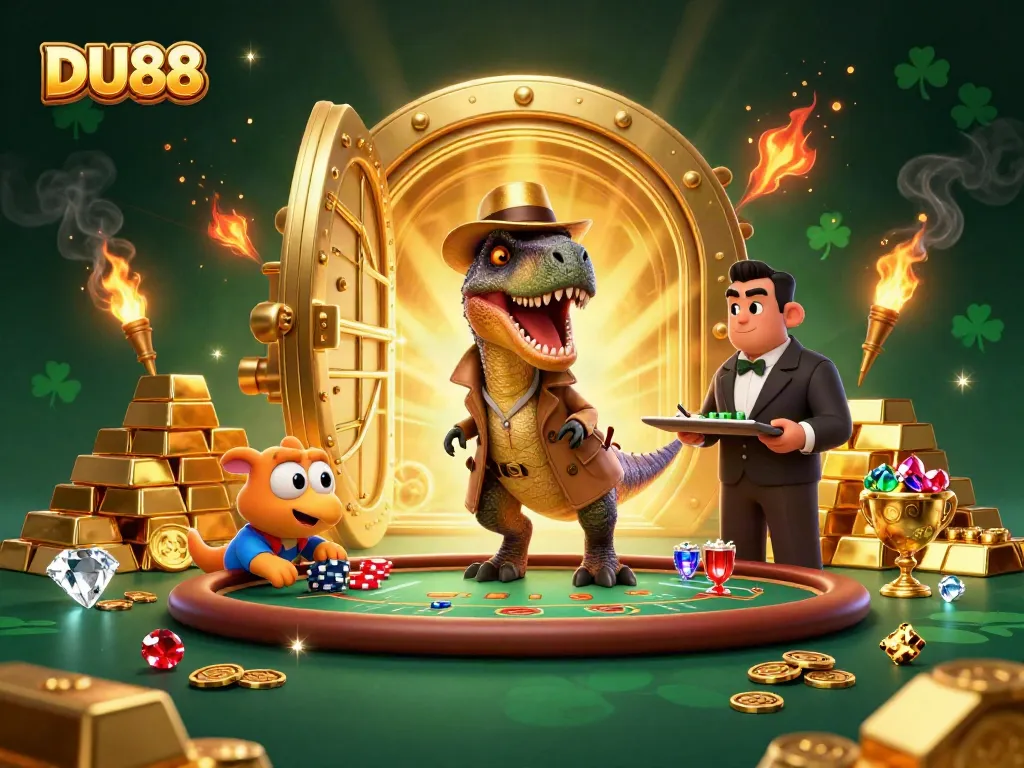 DU88 gaming action with a velociraptor card counter and vibrant treasures, enhancing your casino experience.
