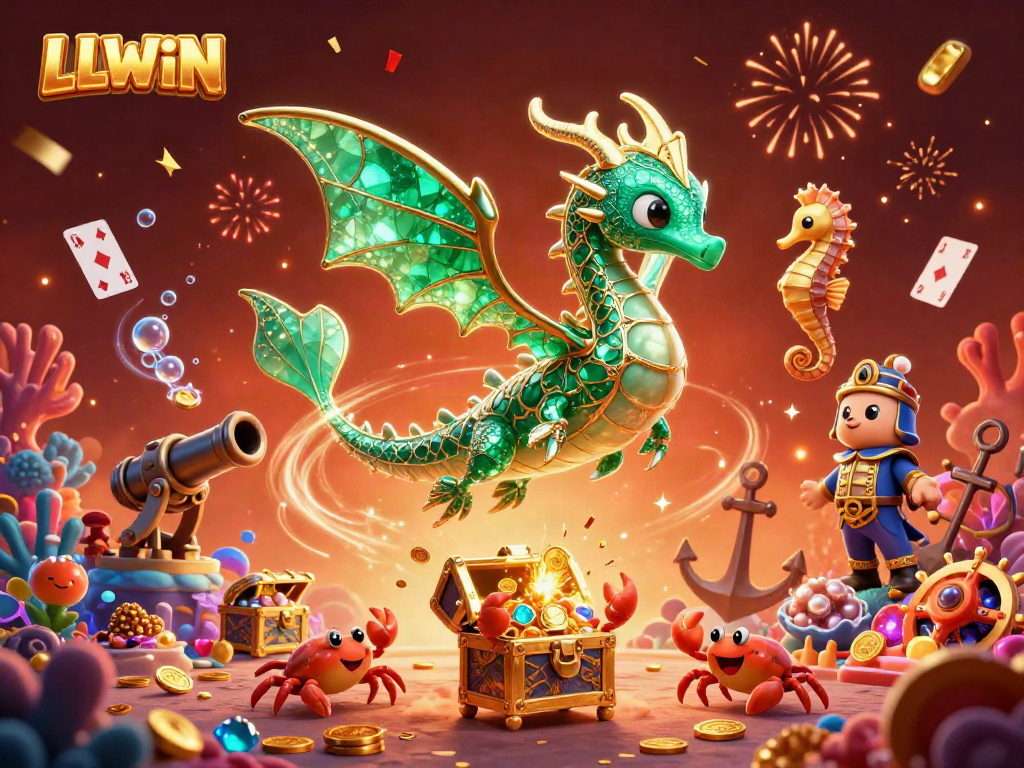 Engage with LLWIN's vibrant 3D illustrated underwater casino world featuring a majestic sea dragon and treasure divers.