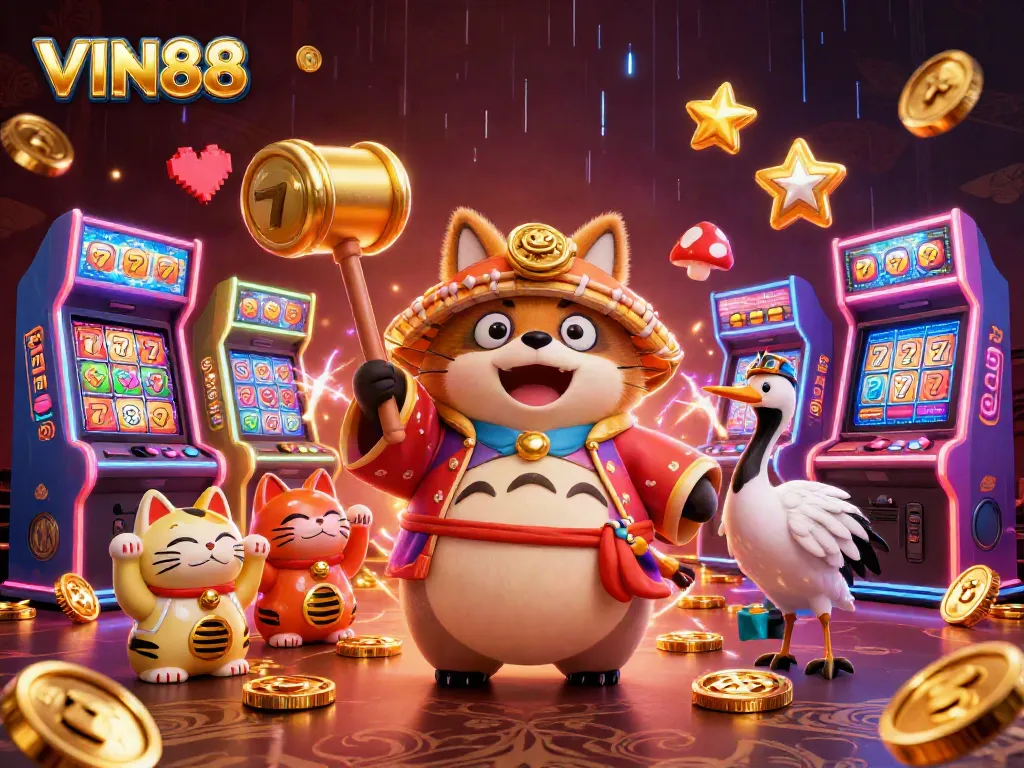 Experience thrilling gameplay with VIN88 featuring a festive tanuki and lucky elements.