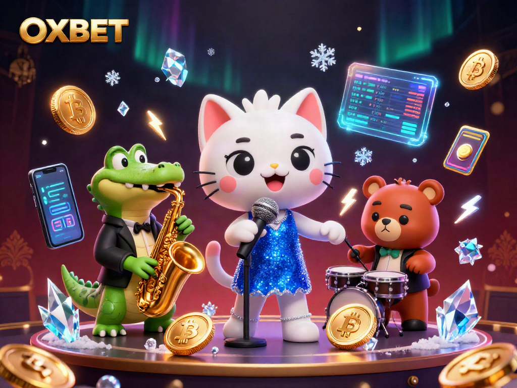 Engage in thrilling gaming at OXBET with vibrant characters amidst dynamic casino elements.