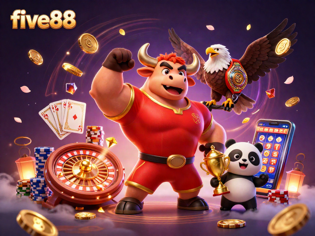 Betting at five88, experience a thrilling casino adventure with a vibrant 3D cartoon atmosphere.
