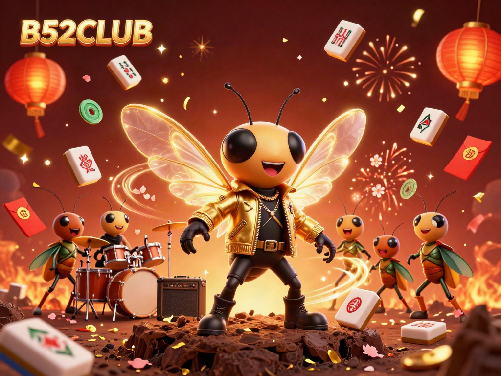B52CLUB captivates players with a dynamic casino scene featuring vibrant characters and gaming elements.