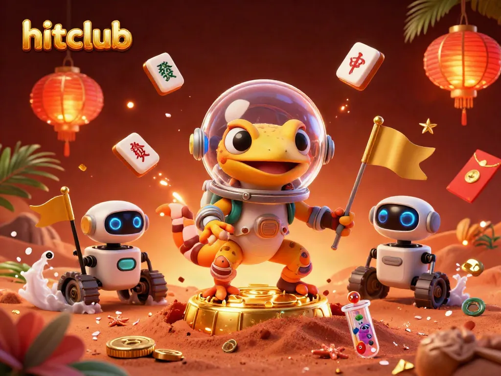Engage in gaming excitement at hitclub with a vibrant Martian scene filled with casino treasures.