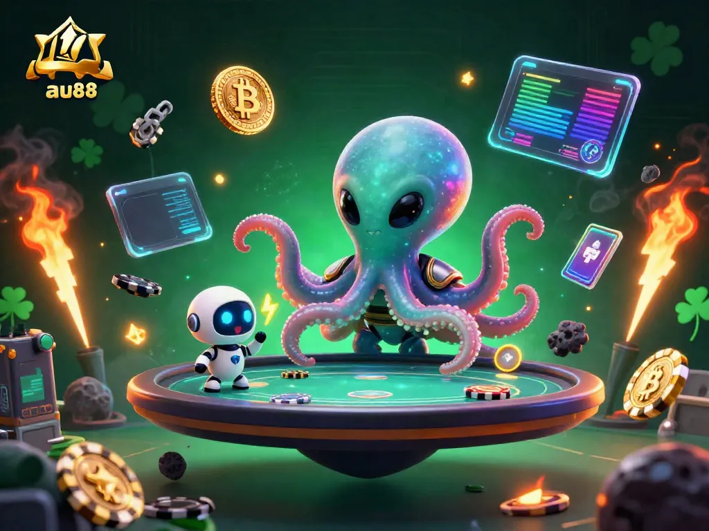 Play poker in style with au88 as a vibrant alien octopus showcases holographic games.