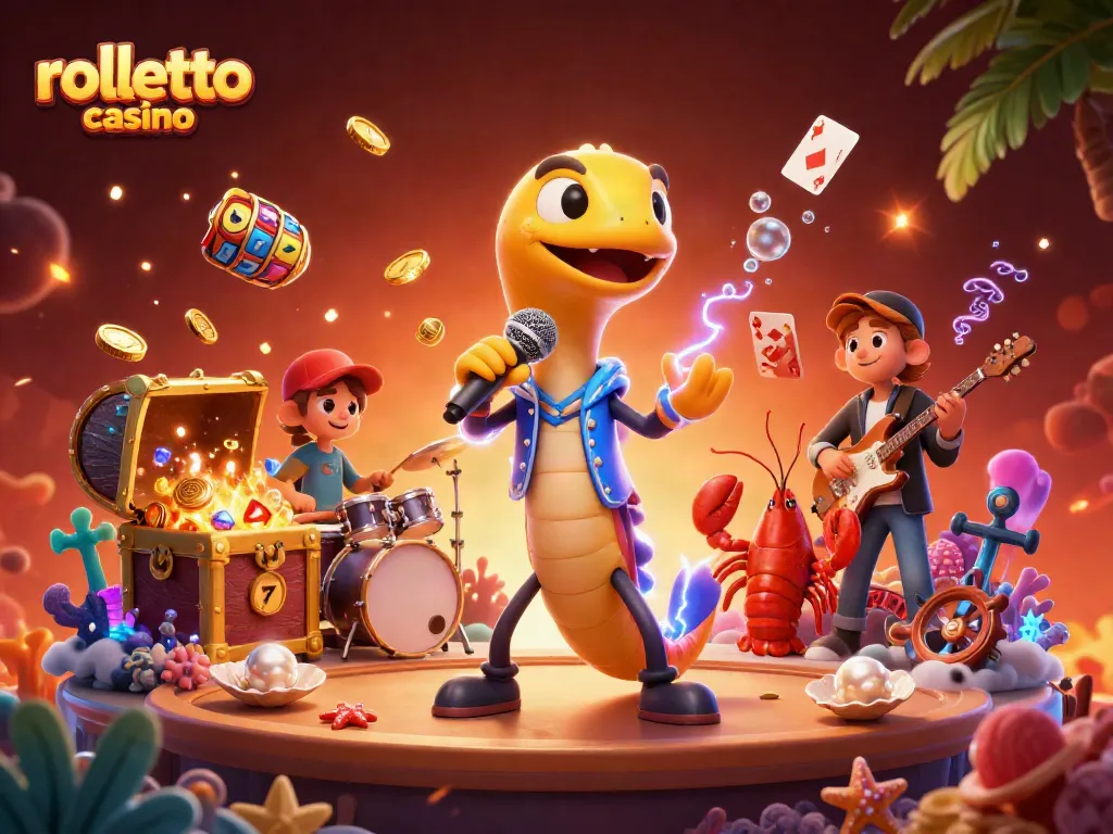 Experience rolletto casino with an underwater vibrant DJ scene featuring treasures and energetic performers.