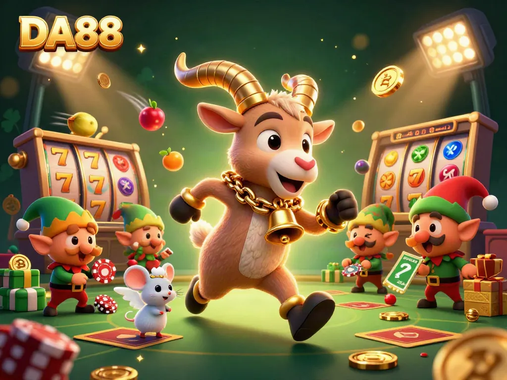 Engage with DA88's thrilling casino experience featuring Krampus and playful characters.
