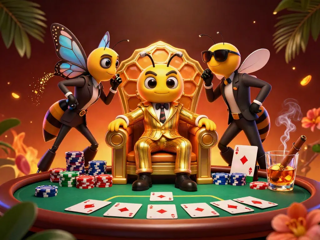Engage in thrilling poker action at trang chủ kuwin with a bumblebee mob boss overseeing the vibrant casino