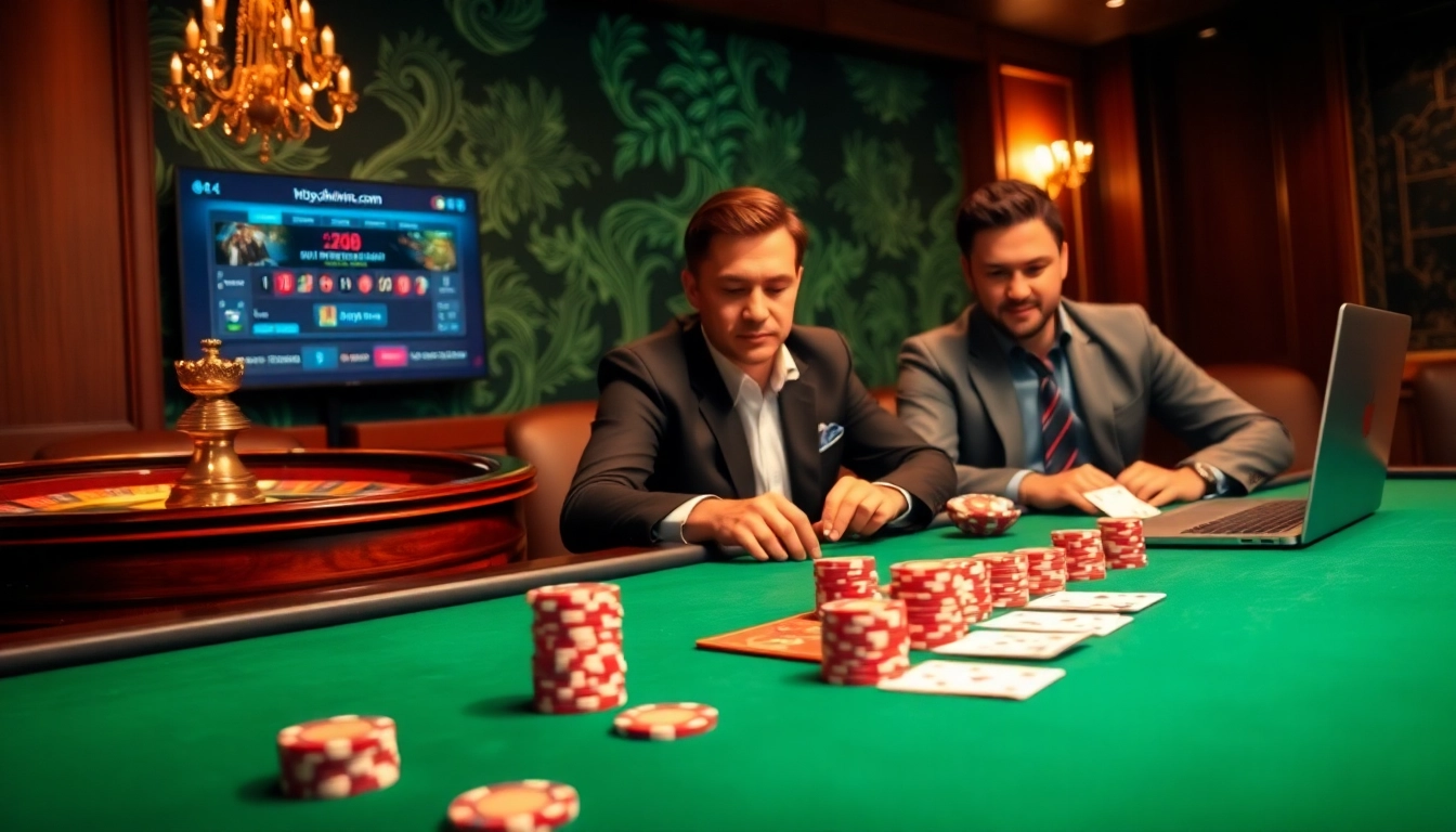 Engage in thrilling gambling experiences with https://kkwinb.com/ at a luxurious casino table with poker chips and cards.