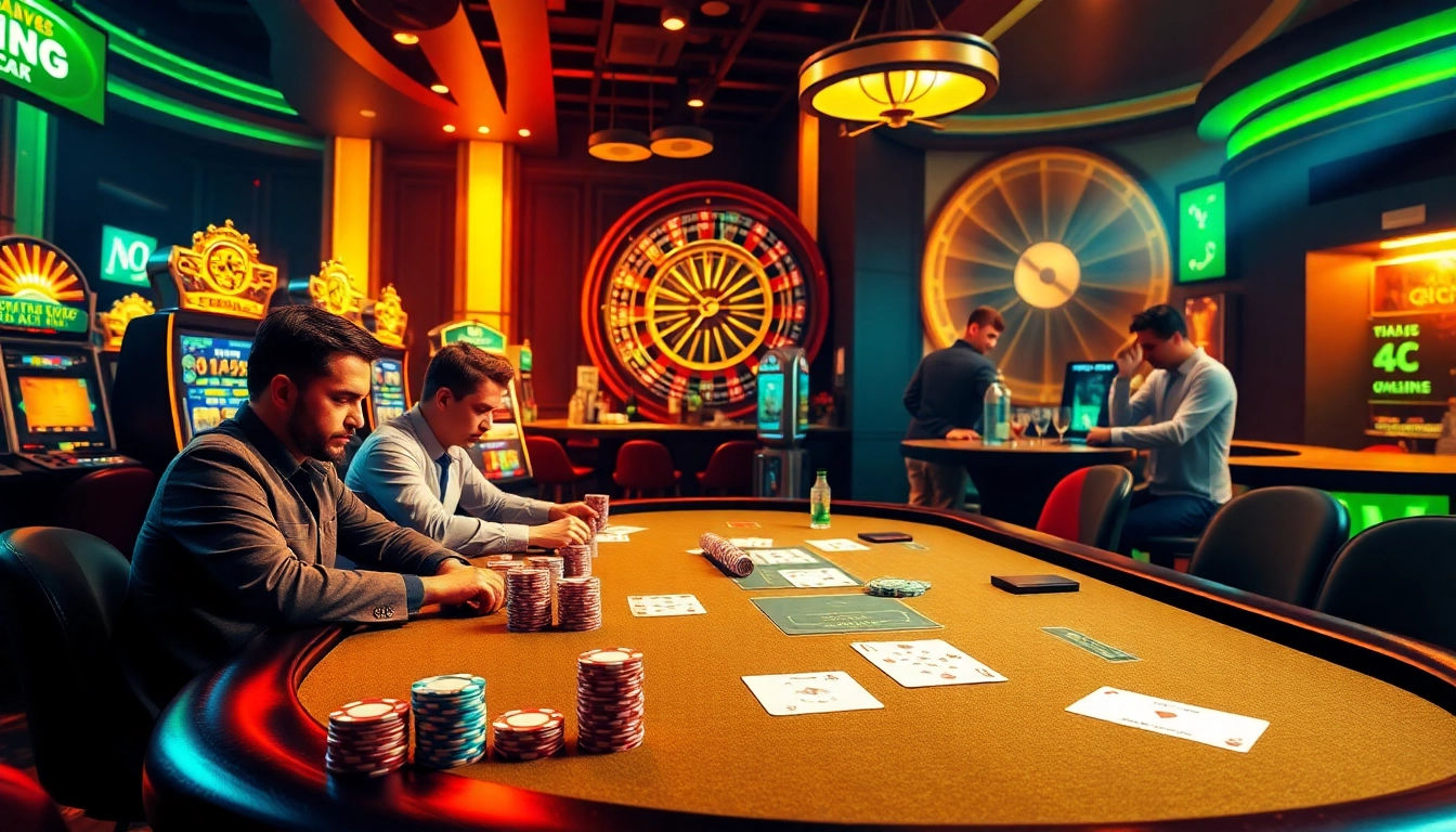 Engage in thrilling gameplay at https://qq88.to/ with a vibrant casino scene showcasing poker and slots.