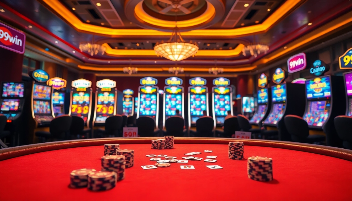 Experience dynamic gameplay at 99win's vibrant casino with luxurious poker tables and exciting slot machines.