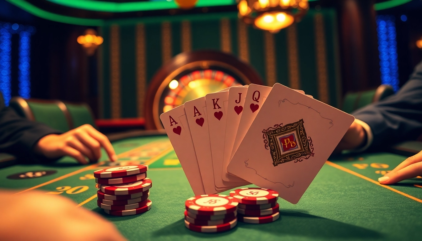 Exciting scene of players at a PU88 casino poker table, showcasing luxury and high stakes.