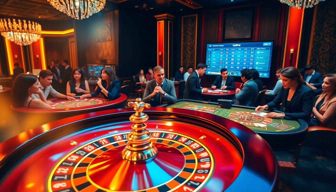 Players engaging at a vibrant casino table while experiencing ta88's thrilling online gambling interface.