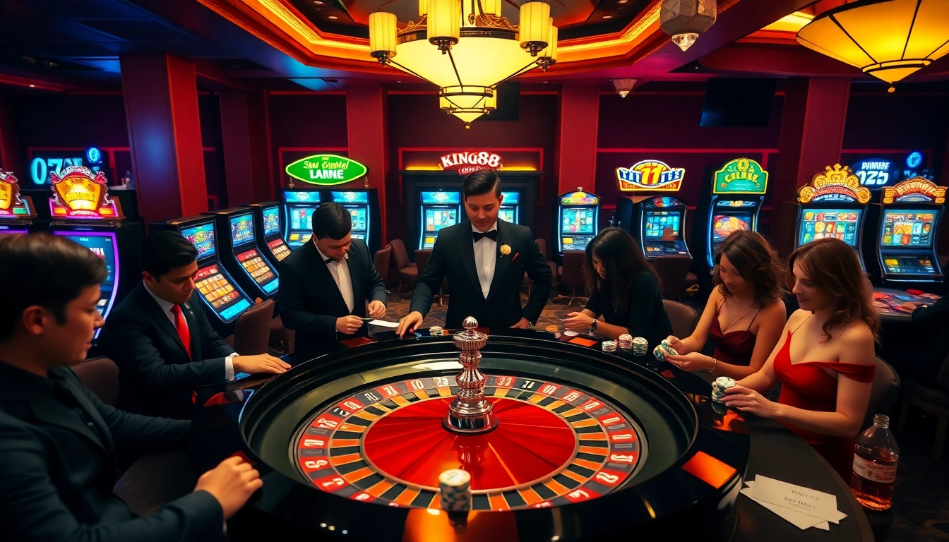 Experience the thrill of king88 with professional players at a lively casino roulette table.