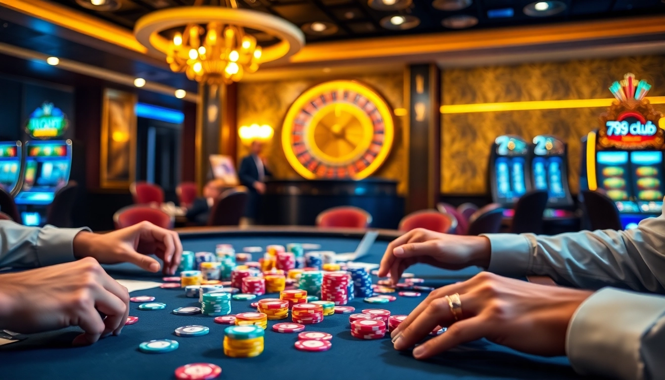 Players experiencing the thrill of betting at 789club's vibrant casino tables.