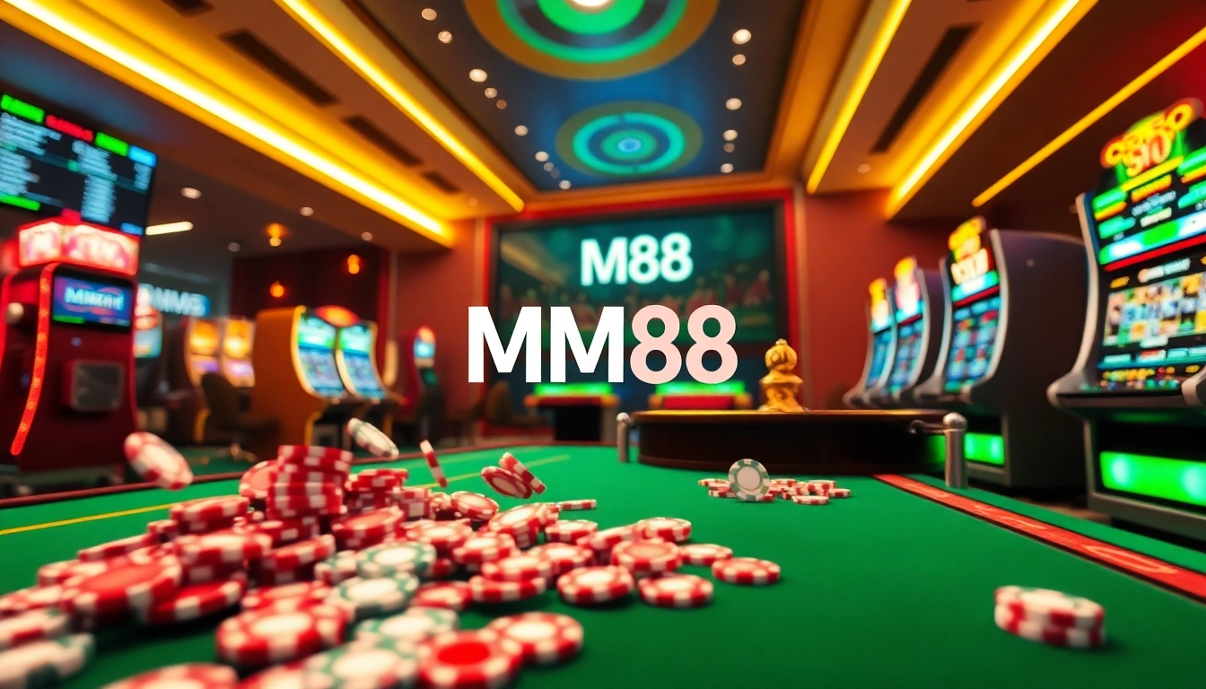 Experience an exhilarating moment at MM88 with vibrant casino elements like chips and roulette.
