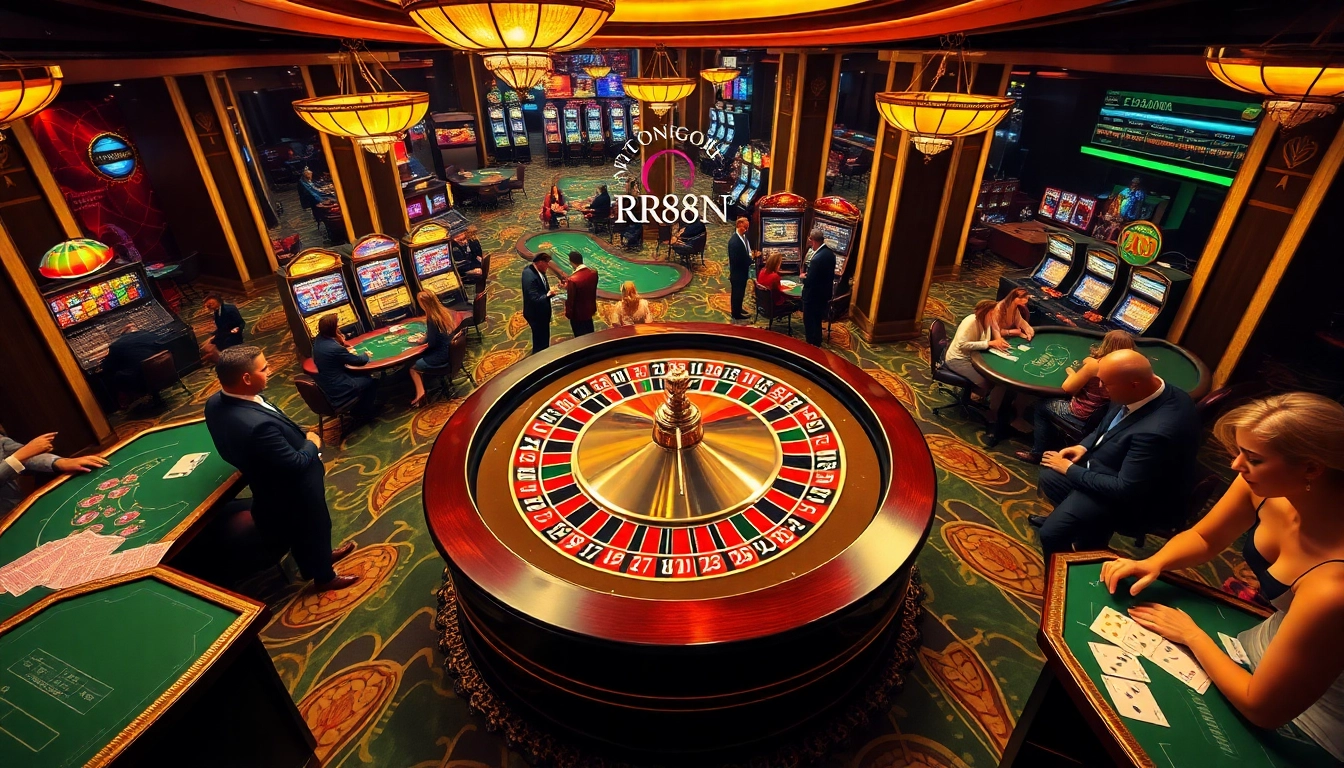 Players enjoying various games at a luxurious online casino, inspired by https://rr88csn.com/.