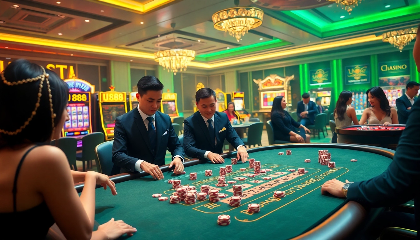 Experience the thrill of U888 online gaming at a luxurious casino table with professional dealers.