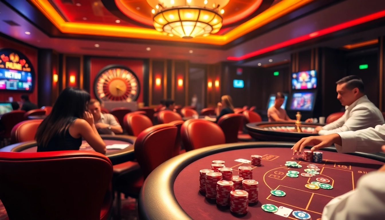 S666 com poker table with colorful chips and cards creating an exciting gambling atmosphere.