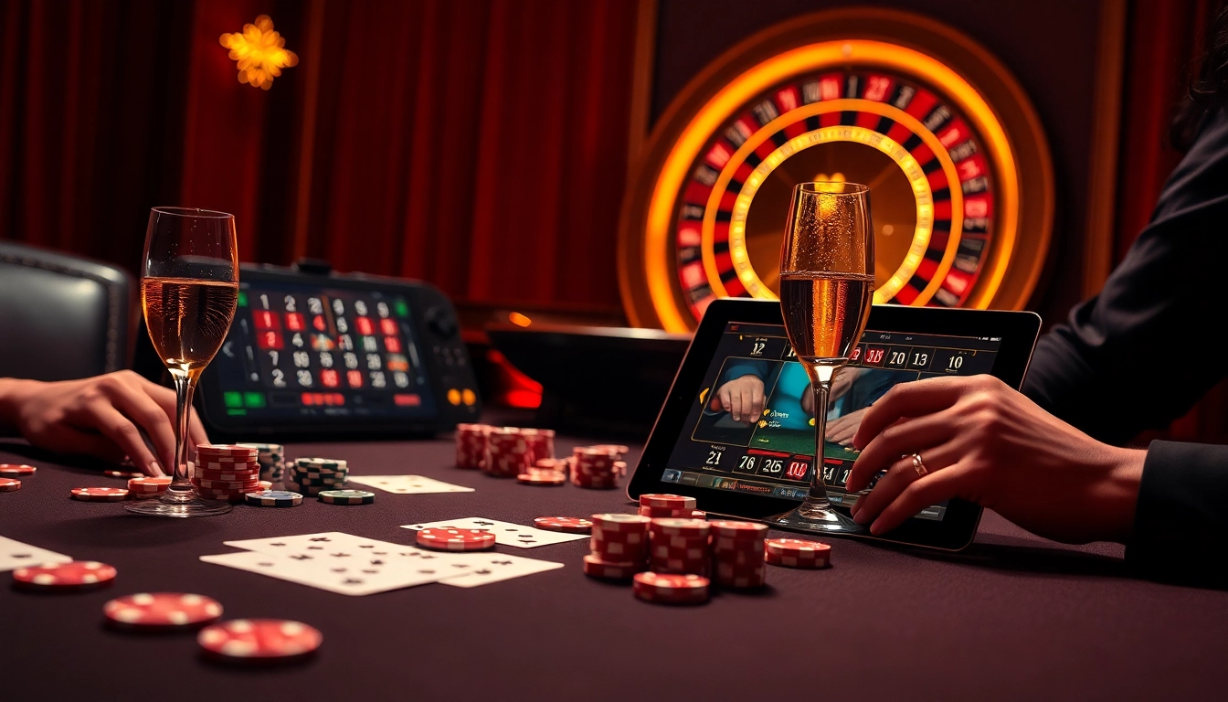High-stakes gambling at DR88 casino table highlighting poker chips and a roulette wheel.