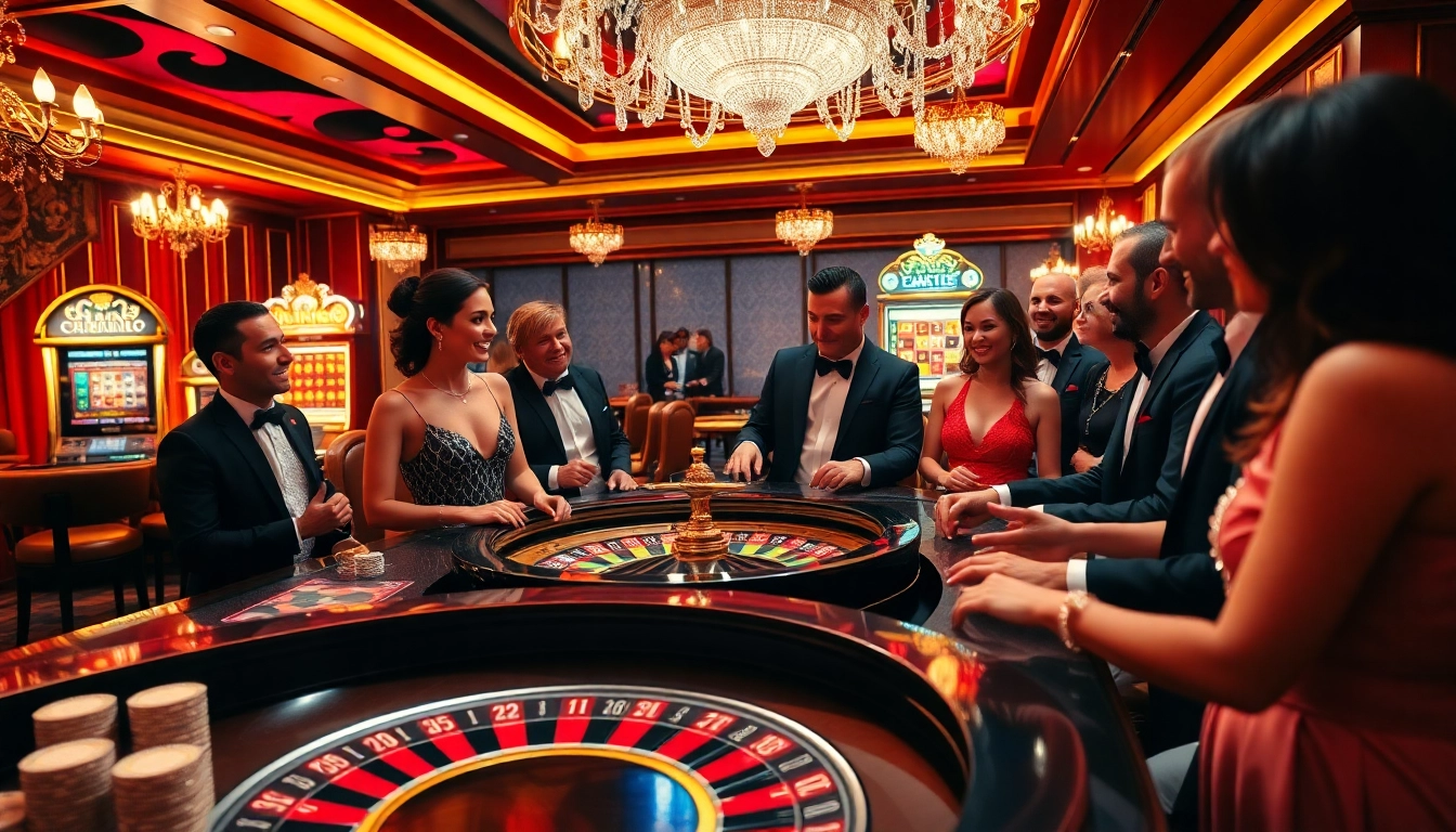 Players enjoy an exciting game of roulette at the win55 casino, surrounded by vibrant decor and eager anticipation.