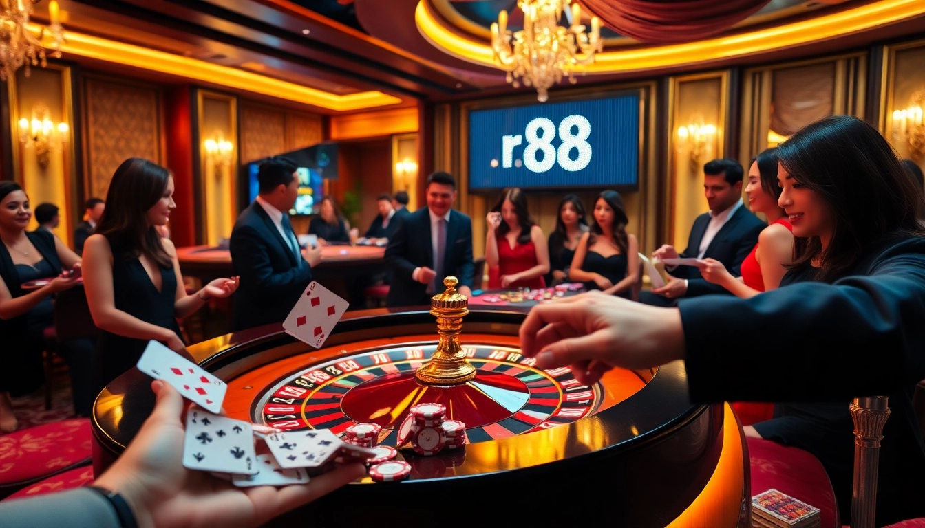 Engaging scene of excited players at rr 88's roulette table, showcasing luxury and excitement in gambling.