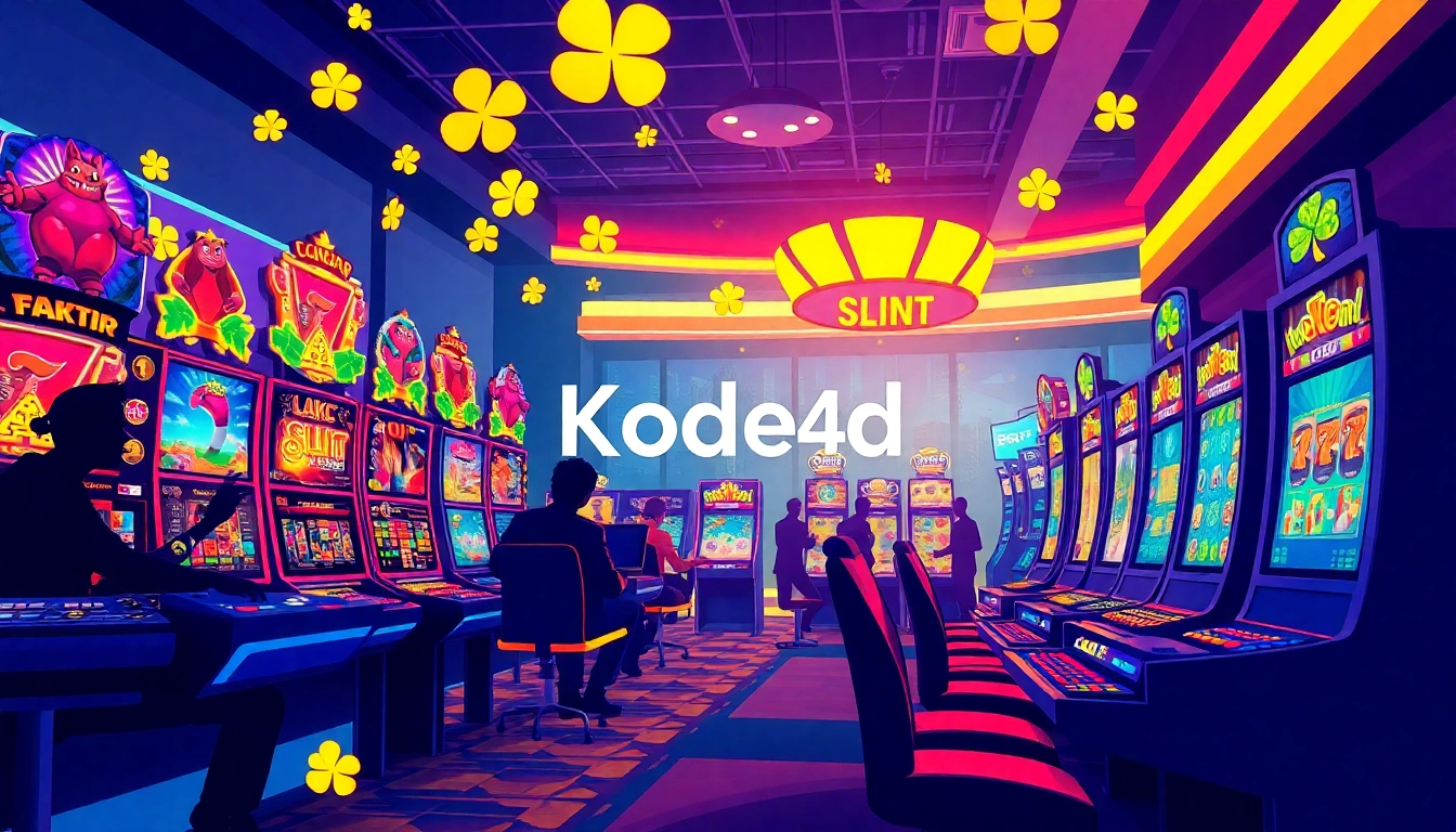 Kode4d link prominently displayed in an exciting online gaming scene, featuring vibrant slot game graphics and lucky symbols.