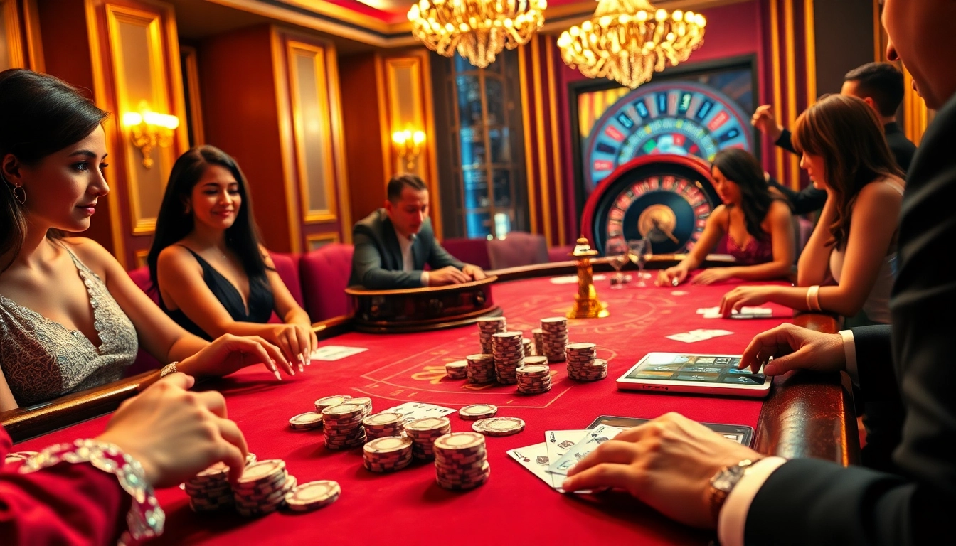 Players engaged in high-stakes poker at https://xn882025.online/, showcasing vibrant chips and cards.