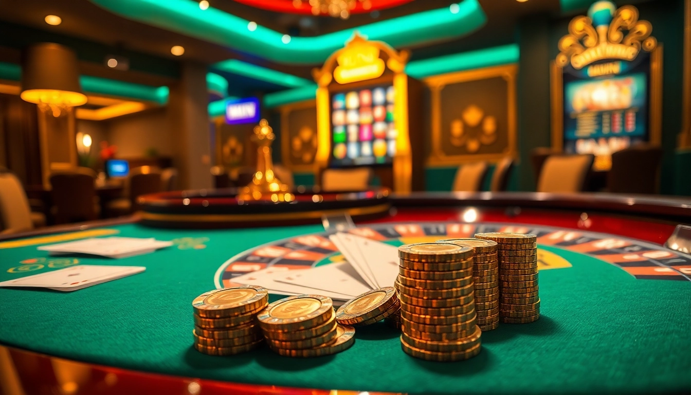 78WIN players enjoying a thrilling game at a luxurious casino table with vibrant chips and cards.