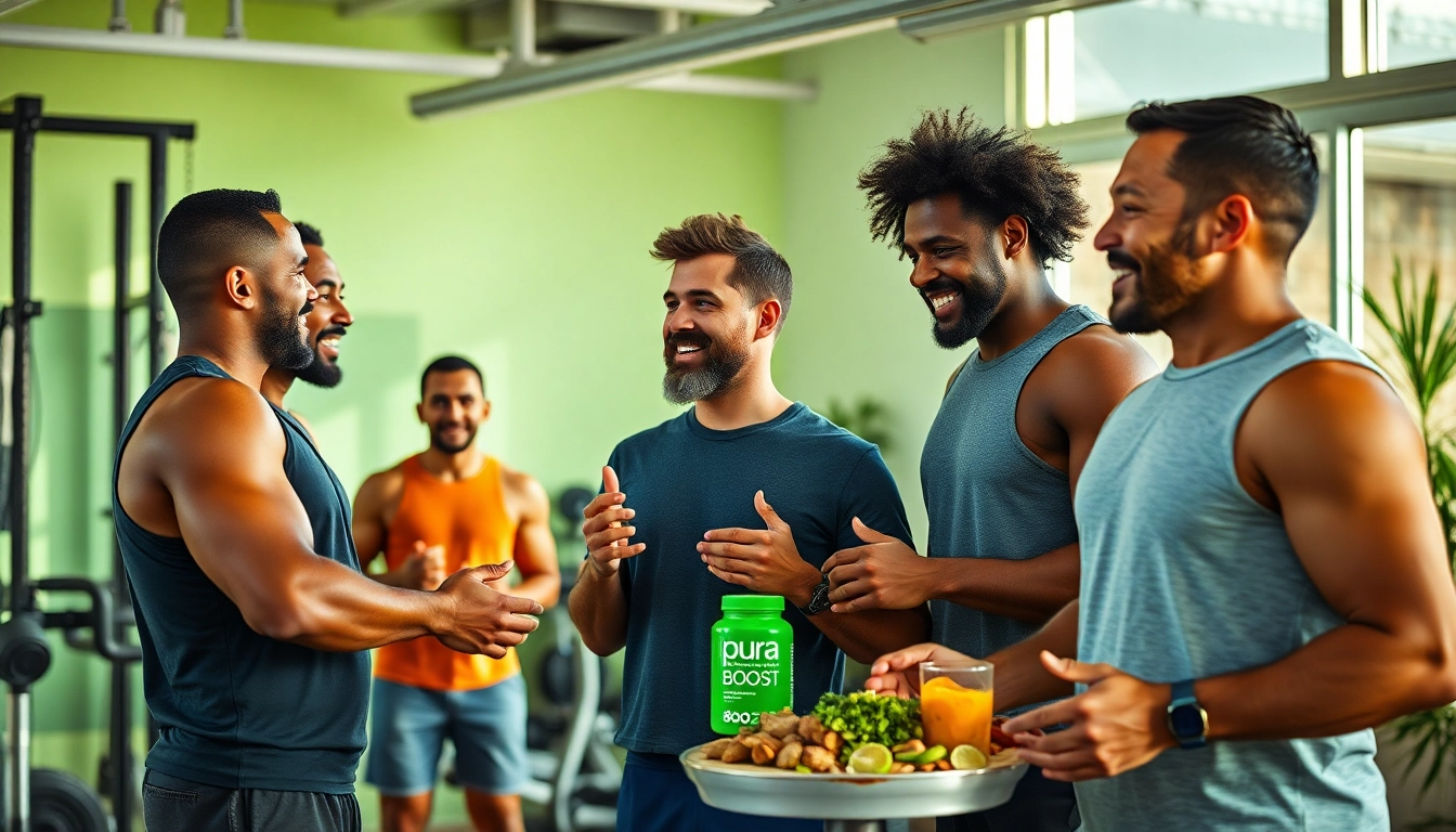 Pura Boost supplement enhancing male vitality and confidence in a wellness setting.