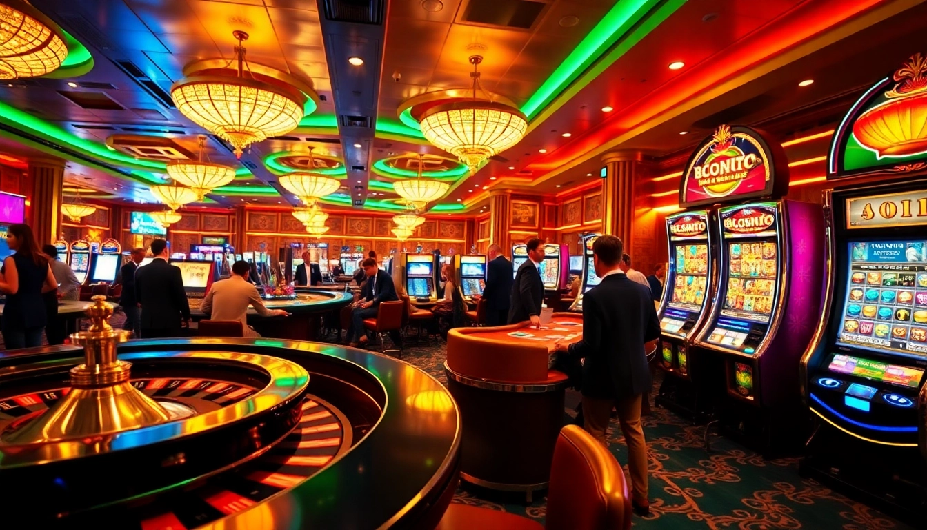 Exciting casino ambience showcasing players at tables and slot machines at https://lu88.us.org/ for immersive gambling.