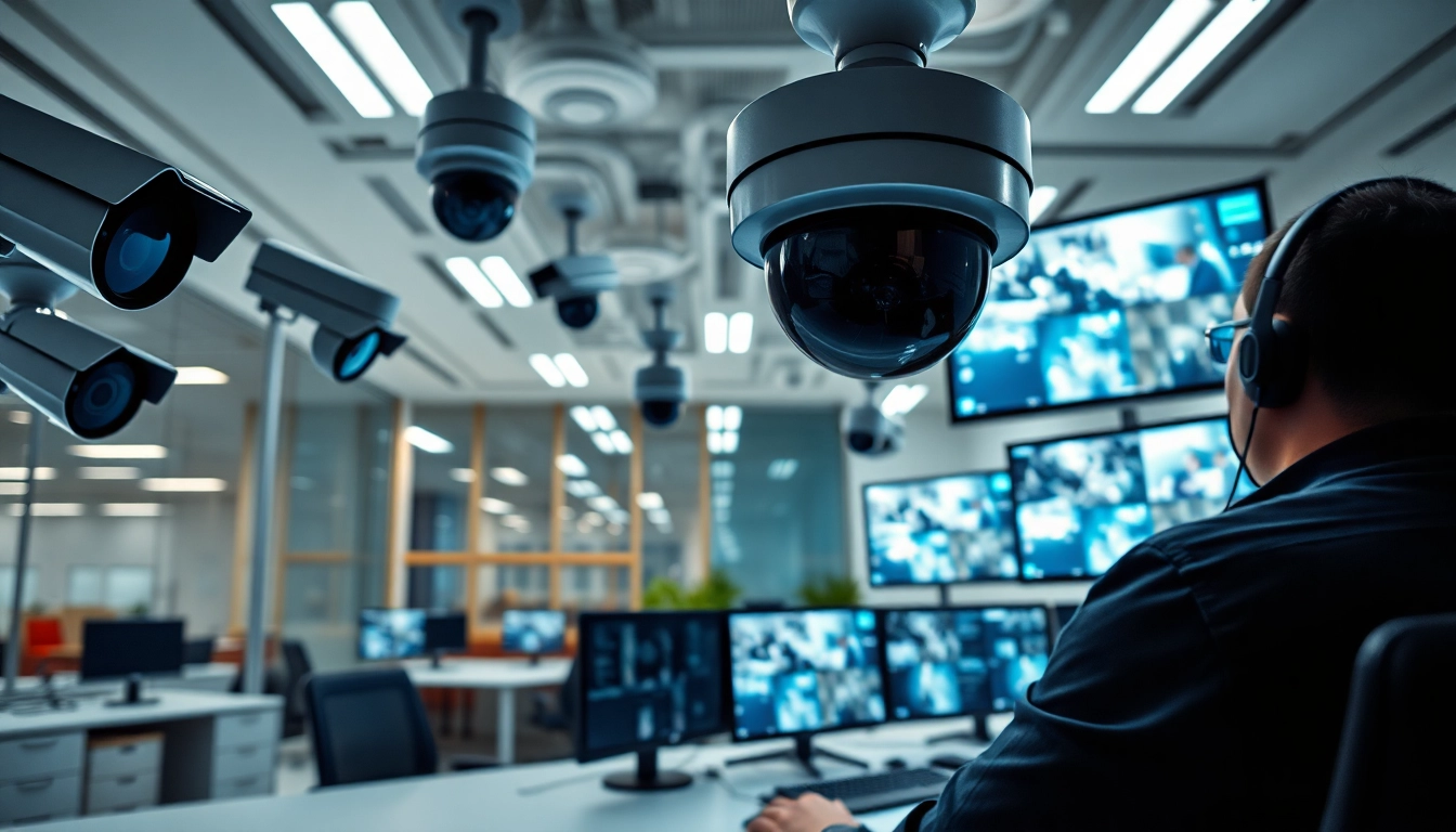 Capture of surveillance services highlighting security monitoring in a modern office.