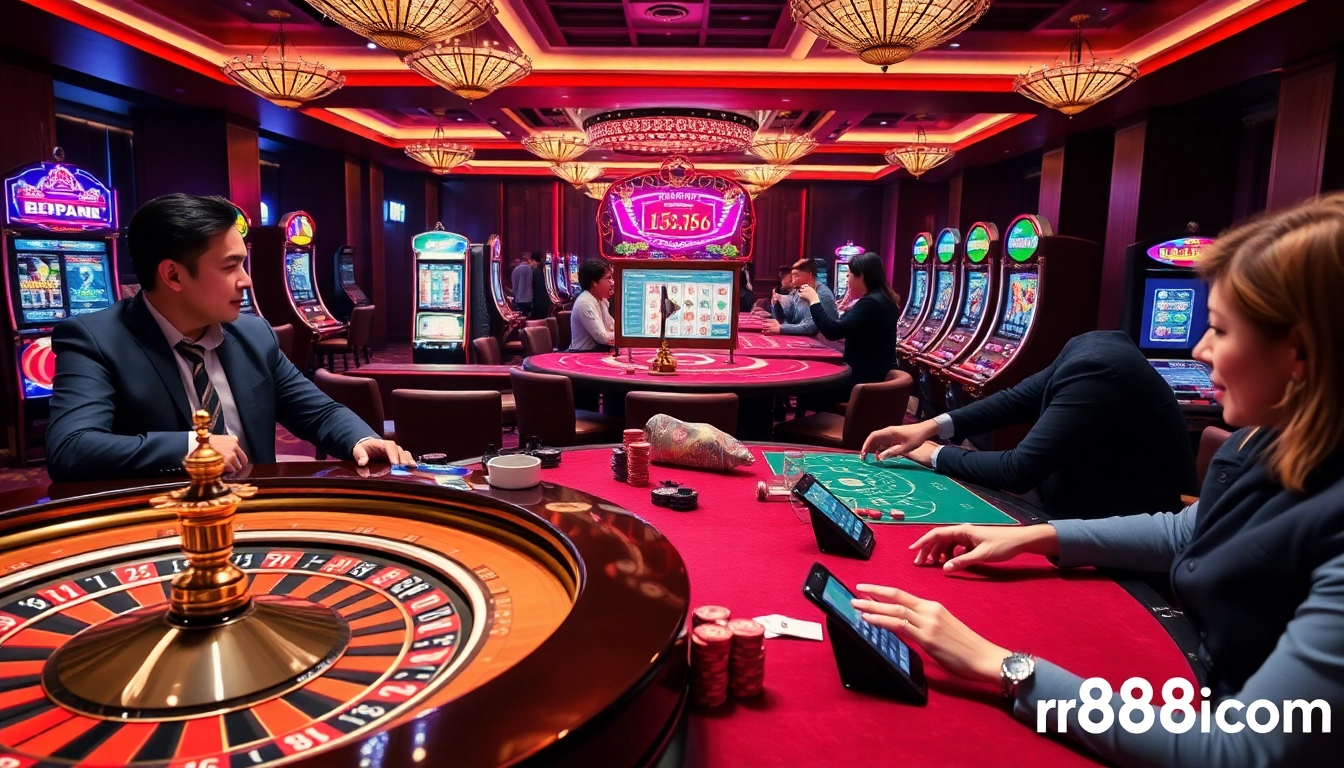 Experience the thrilling gaming action at rr88it.com, with vibrant casino tables and enthusiastic players.