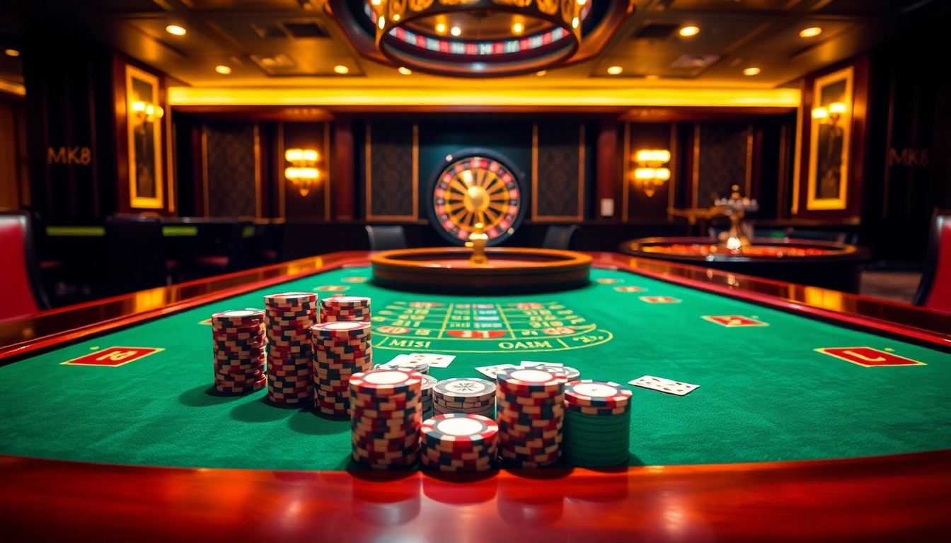 Engaging MK8 poker table scene showcasing vibrant chips and cards for a thrilling gambling experience.