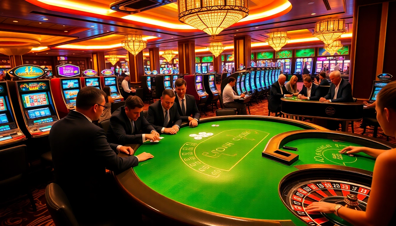 Experience the excitement of gaming at SODO Casino with players at poker tables.