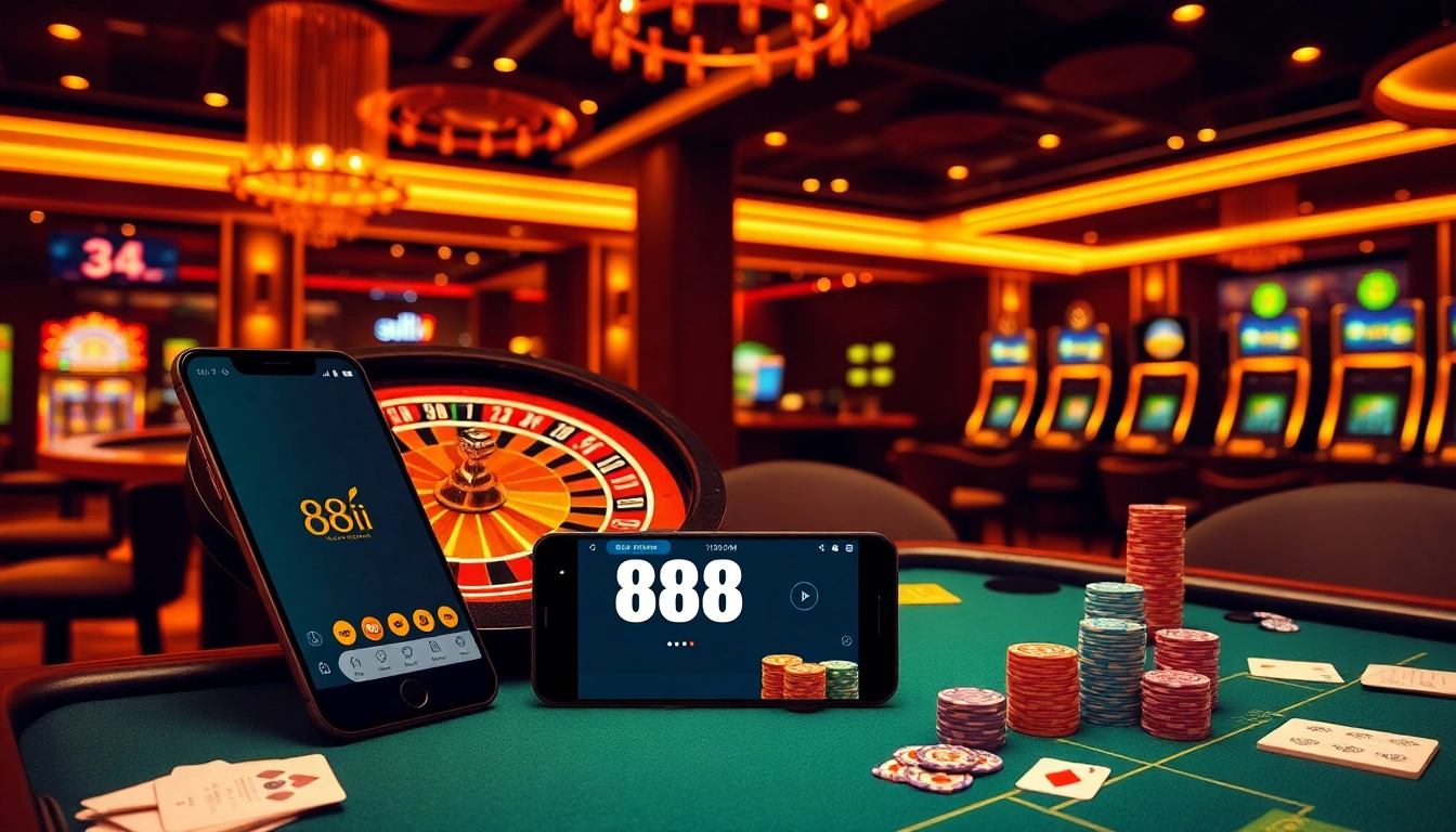 Engage with the exciting world of gambling showcased in the 88i app, featuring slot machines and poker tables.