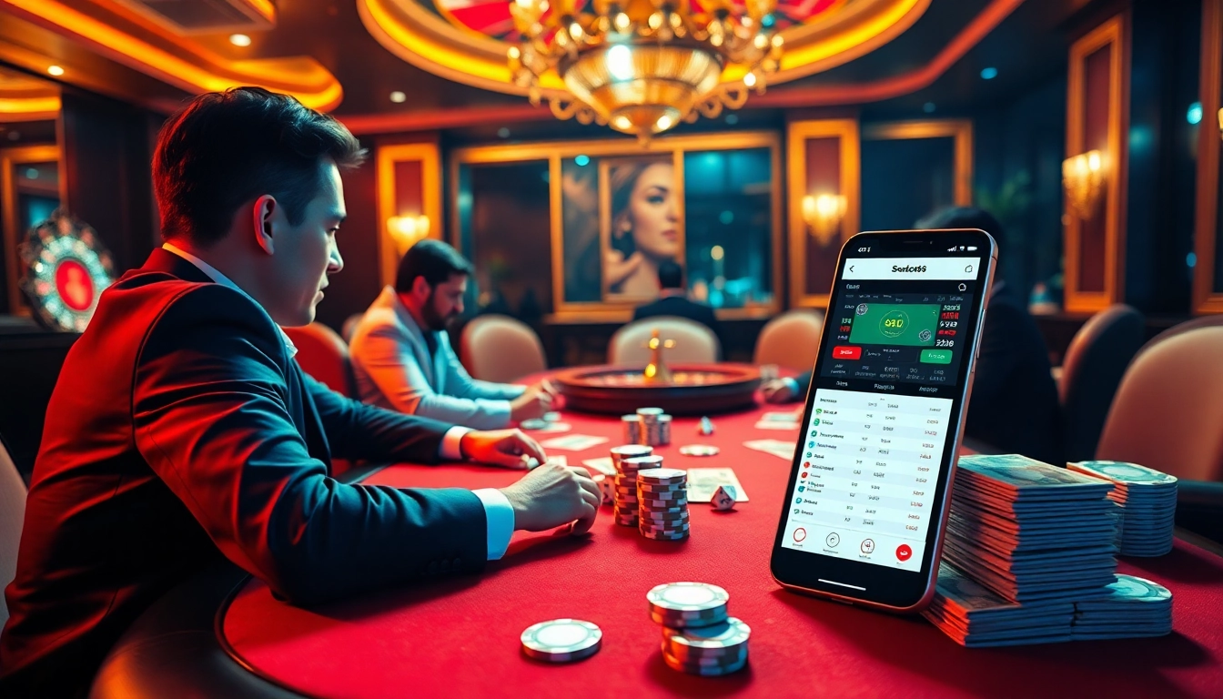 Experience high-stakes poker action at sodo66 casino table with vibrant chips and cards.